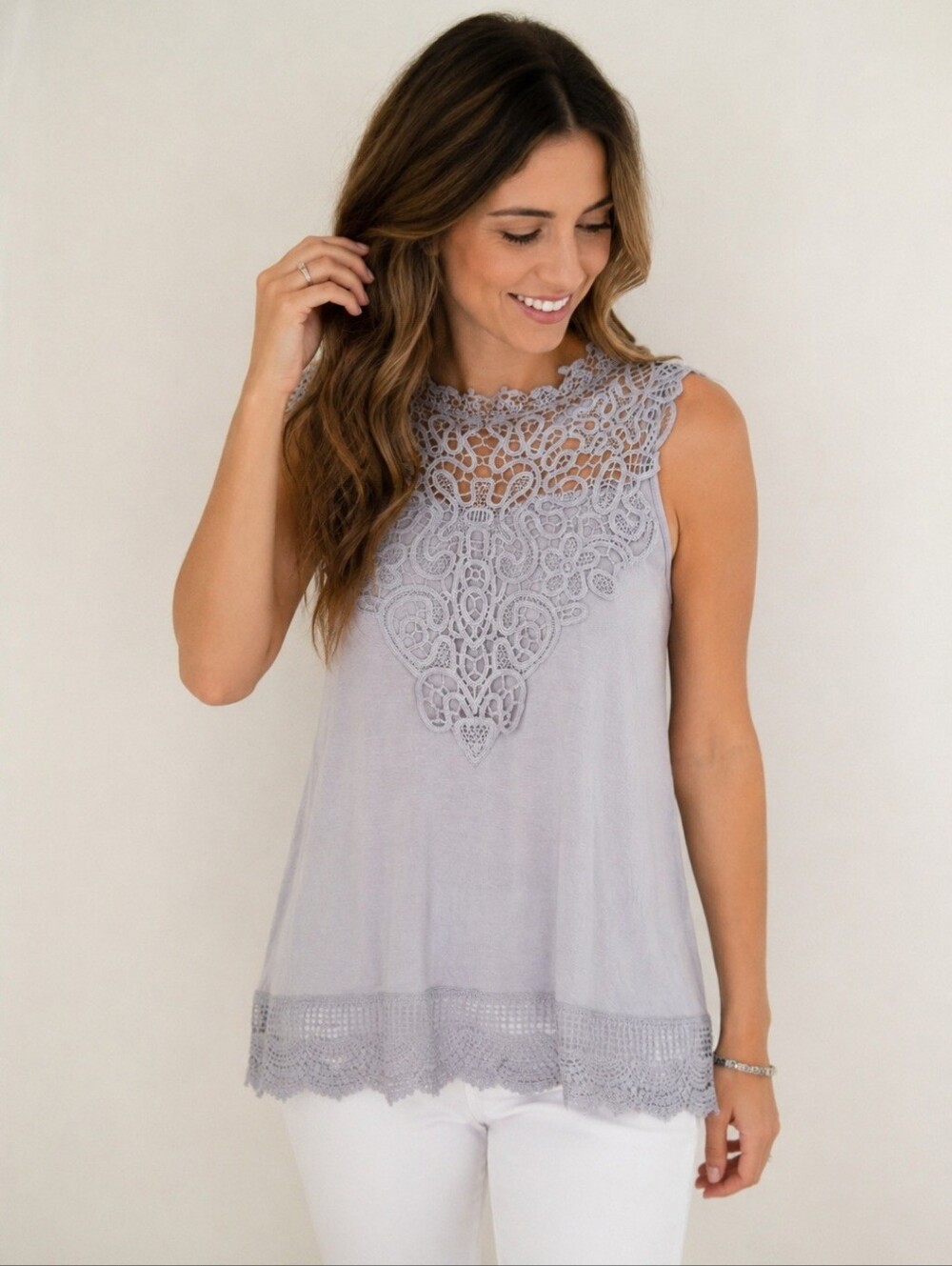 RACHEAL Gray Crochet Lace Sleeveless Tank Top Blouse Size Small NWT